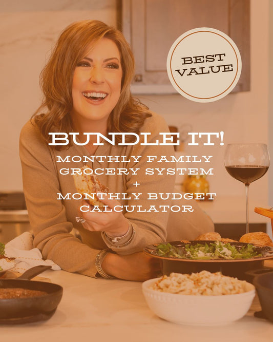 Save money by getting both the Monthly Family Grocery System and the Grocery Budget Blueprint. A complete step-by-step guide to grocery shopping less without sacrificing your family's favorite foods. Learn how to stay within your grocery budget, reduce food waste, minimize stress when it comes to mealtime, and SO much more! Along with an easy-to-use one sheet blueprint designed to help you take control of your family's grocery and household expenses. Automatically calculate if you can add items to the month